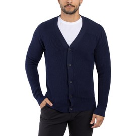 X RAY Mens Cardigan Sweater, Long Sleeve Slim V-Neck Soft Button Down Cardigan Sweaters for Men, Ribbed Navy, Medium