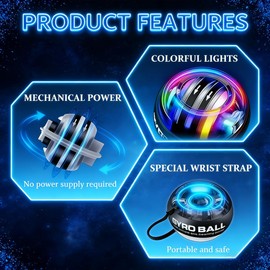 Auto-Start Wrist Power Gyro Ball – Strengthen Forearms, Fingers & Wrists with LED Lights. Build Muscle & Bone Strength for a Powerful Grip & Endurance. Perfect for Fitness & Recovery!