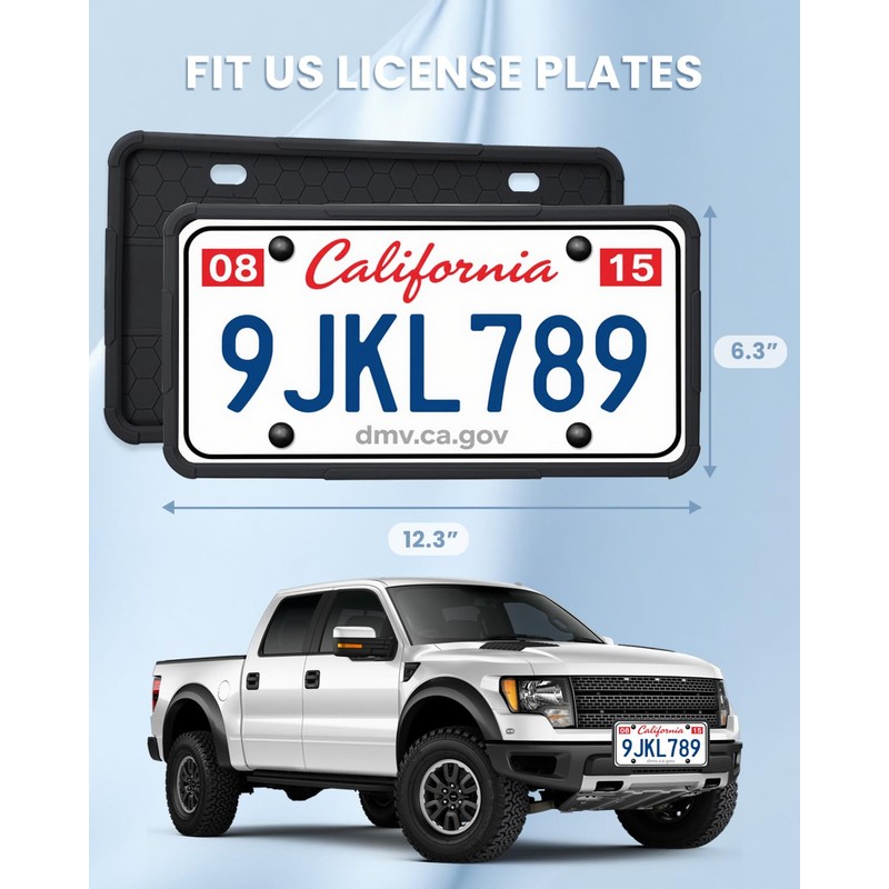 2 Pack Silicone License Plate Frames Black, Car Plate Frame