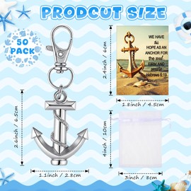 Equsion 50 Pcs Christian Anchor Keychain Bulk Religious Inspirational Scripture Card White Organza Bag Nautical Silver Keychain for Church Ocean Themed Party Father's Day Wedding Favor Decor Supplies