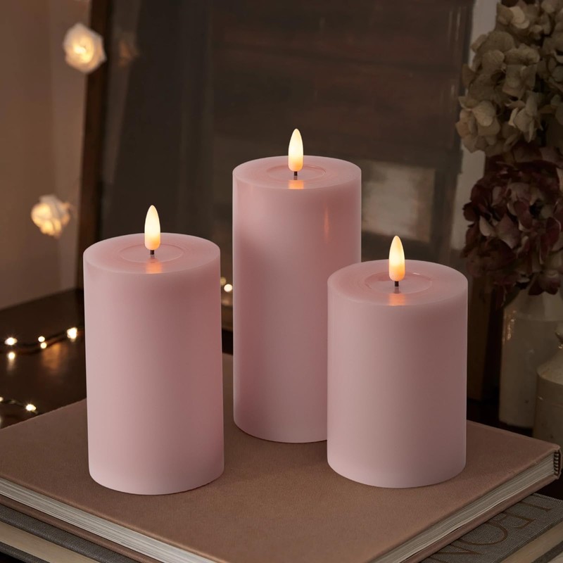 Pink Flameless Candles with Remote and Timer, Real Wax LED