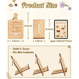 Putuo Decor Reversible Wood Cookbook Stand for Kitchen Counter Gift for Mom
