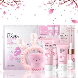 Skin Care Sets & Kits For Teenage Girls Gifts, Sakura Pamper Sets For Teenage Girls, Teen Skincare Set For Girls Pamper Set With Serum,Cream,Sleep Mask,Eye Mask (One Size, Sakura-Skincare-Kits)