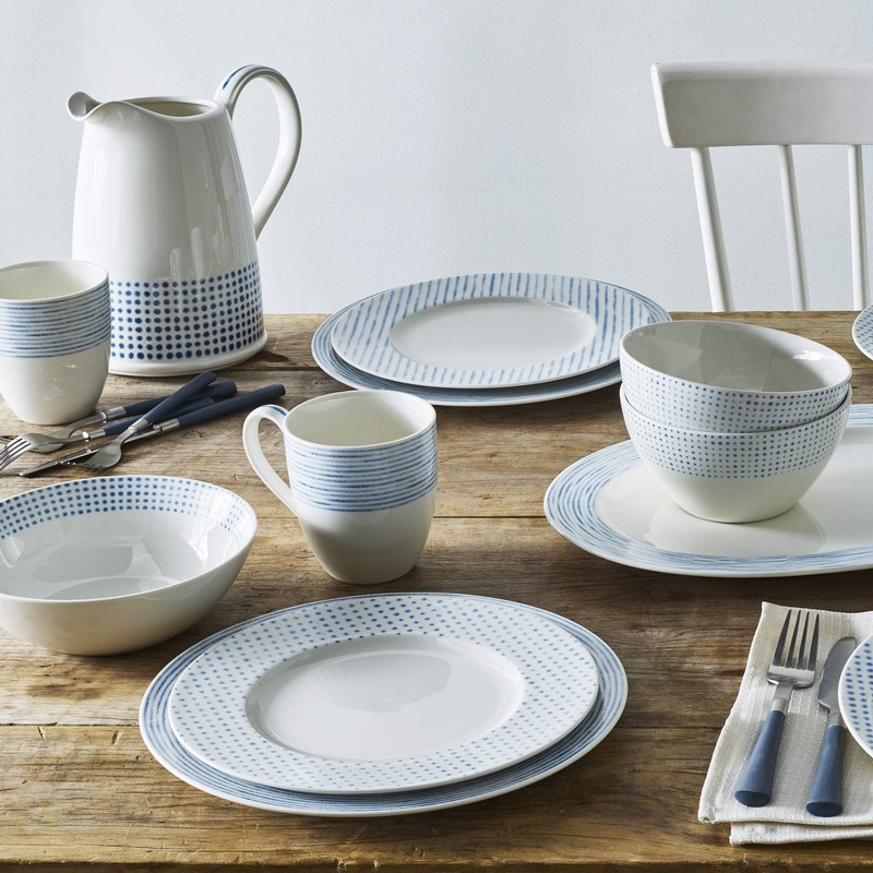 Noritake Blue Hammock Rim Stripe Dinner Plate, 11", Set of