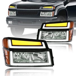 Fullux LED DRL Headlights Compatible with 2004-2012 Chevy Colorado & GMC Canyon Headlamp Amber Reflector Chrome Housing Left Right 2PC Replacements