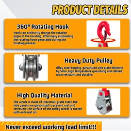 SENKEYFE 2 Ton Snatch Block with Hook, 3" Sheave for 1/2" Inch Wire Rope, Snatch Block Pulley for Tow Truck Rollback Wrecker Hauler, Winch Pulley Winch Accessories