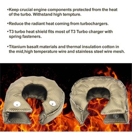 T3 Titanium Fiber Turbo Cover Heat Cover Turbo Blanket Turbo Cover for T25 T28 GT25 GT28 GT30 GT32 GT35 CT26 Turbine Housing with Locking Springs (Titanium, T3)