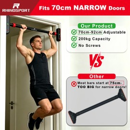 RHINOSPORT Door Pull Up Bar 70-92cm No-Screw Home Gym