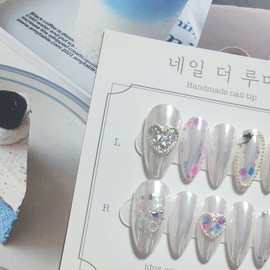 Mermaid White Pearl ·͜· Handmade Nail Tips - Short Ballerina / 머메이드 화이트펄 ·͜· 수제네일팁 - 숏 발레리나