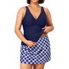 Daci Women Plus Size Tummy Control Tankini with Skirt Two Piece Bathing Suits V Neck Swimsuits, Navy Blue, 26 Plus