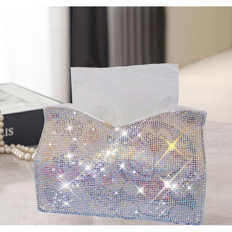 Bling Tissue Box Cover Silver Leather Tissue Box Holder Diamond