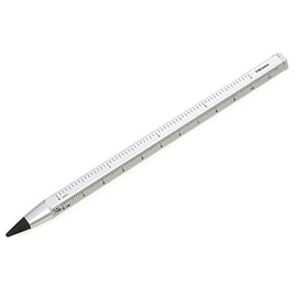 Troika Multi-Tasking Pencil with Sustainable Continuous Tip Aluminium and Metal White Interchangeable Erasable with Centimeter/Inch Ruler Size 147 x 10 x 10 mm PEN20/SI