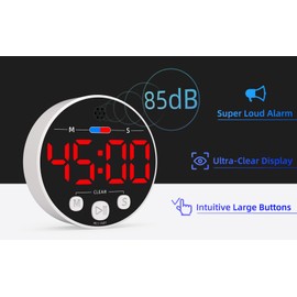 Large LED Digital Timer, Magnetic Countdown Loud Timer for Kitchen Cooking, Classroom Whiteboard, Kids, Toddler, Game, Productivity, Focus, Work, Task, Office, Meeting – Small, Simple, Visual, Red