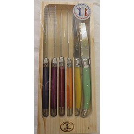 Jean Dubost Laguiole 6-Piece Steak Knives, Multi Colored Handles