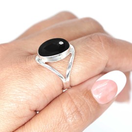Jeweloporium Genuine Black Onyx 925 Silver Ring for Women Gemstone Cocktail Silver Ring Size O 1/2 Mothers' Day Gift Victorian Jewelry