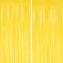 DECOCKRAT 2 Pack Foil Fringe Backdrop - Pastel Yellow Shiny Tinsel Curtains for Party Decoration/Photo Booth Props - 3.3x6.6 FT Metallic Foil Backdrop for Birthday, Wedding, Graduation, Christmas.