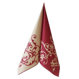 Unbekannt 50 Napkins Fabric-Like Airlaid 1/4 Fold 40 cm x 40 cm Ornaments Bordeaux Cream for Wedding Engagement Special Occasions
