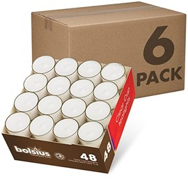 BOLSIUS Tea Light Candles in Clear Cups - Bulk Case of 6 Packs = Total 288 Candles - 8 Hours - Premium European Quality - Consistent Smokeless Flame - Unscented Tealights