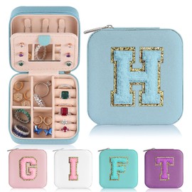记下来18:31Parima Travel Jewelry Case for Women Girls, Initial Jewelry Boxes | Small Jewelry Box Organizer | Jewelry Box for Women | Travel Gifts for Girls - Letter H, Sky Blue