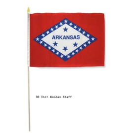AES 12x18 12"x18" State of Arkansas Stick Flag 30" Wooden Staff
