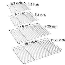 TeamFar Baking Cooling Rack Set of 4, Stainless Steel Rack for Cooking Roasting Grilling, Healthy & Mirror Finish, Oven Use & Dishwasher Safe