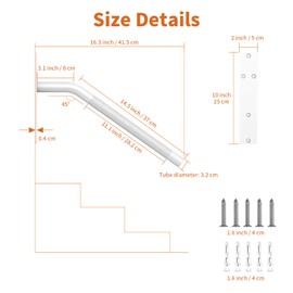 16 Inch White Stair Handrails for 1-3 Steps, Munzong Anti-Slip SUS304 Stainless Steel Hand Rail for Stairs, Knurled Safety Grab Bar for Outdoor Garage Porch Entry Interior Exterior Stairway-1.25” Tube