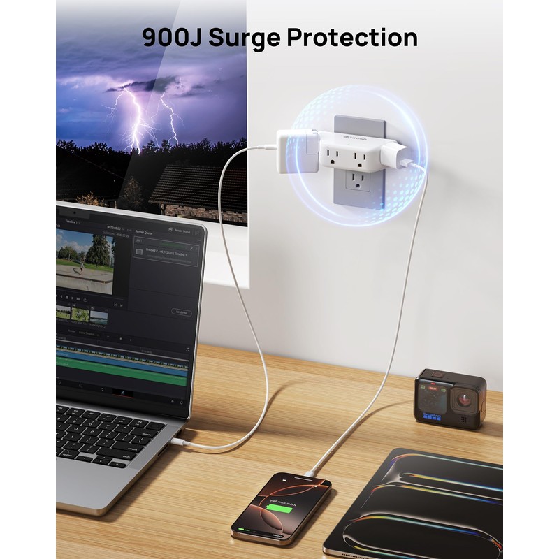TROND Outlet Extender Surge Protector - Multi Plug Wall Outlet
