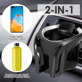 Tawveml Car Cup Holder Mount, 2 in 1 Adjustable Smart Phone Mount Bracket Stand Cradle Car Air Vent Cup Holder for Hot Drinks Compatible with Most Vehicles (Silver&Black)