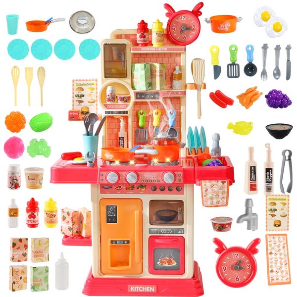 Pretend Play Kitchen Toys for Kids 45PCS with Cooking Stove