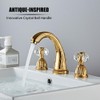 Shiny Polished Gold Widespread Bathroom Sink Faucet,Two Crystal Handle Three