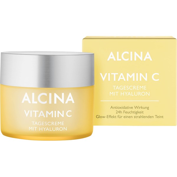ALCINA Vitamin C Day Cream - 1 x 50 ml - 24 Hour Moisturising Face Cream with Antioxidant Effect Against Early Skin Ageing and Glow Effect - With Hyaluronic Acid and Grape Seed Oil