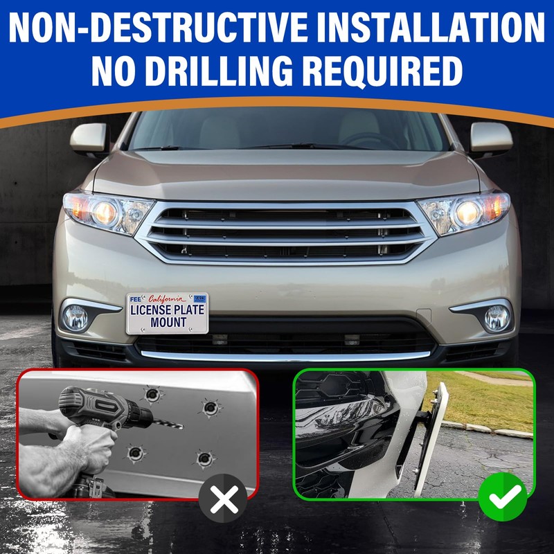 No Drill Front License Frame Compatible with Toyota Highlander 2014-2019