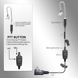 Klein Electronics PTT Surveillance Earpiece with USB C Connector - Acoustic Tube Earpiece, PTT Button & Noise Reducing Mic, Smart USB-C with No Battery Required, Android & Other Phones
