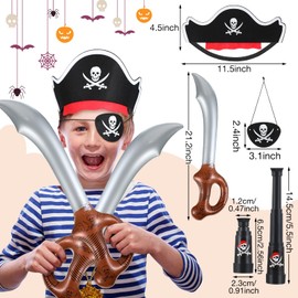 80 Pcs Caribbean Pirate Party Cosplay Set Include 20 Sets Felt Pirate Hat Pirate Captain Eye Patches for Kids Inflatable Pirate Swords Plastic Pirate Telescopes Accessories for Adults Pirate Party