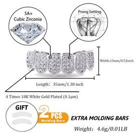 TOPGRILLZ Grillz Vampire Teeth Silver Grills for Your Teeth Diamond Grillz for Women 18K Gold Plated Iced out Hip Hop Teeth Men Rapper Costume Cosplay Extra Molding Bars（Silver 6 Teeth Bottom）