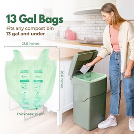AIRNEX Compostable Kitchen Trash Bags 13 Gal - Cornstrarch Leakproof & Tear Resistant 50 Compost Bags - OK Compost Home & Seedling Certified 0.25 mm Kitchen Garbage Bags