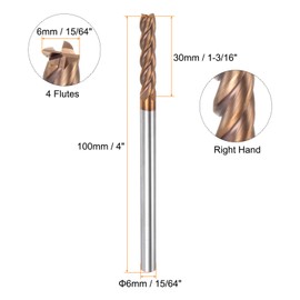 sourcing map 2pcs Carbide Square End Mills 6mm (15/64") Dia 6mm (15/64") Shank 100mm (4") Extra Long HRC55 TiSiN Coated Micro-Grain Tungsten Carbide 4 Flutes Milling Bit Cutter