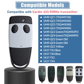 pepape 433.92MHz Garage Remote Control Fob Replacement for CARDIN S449 QZ2, S449 QZ4, S449 QZ1, S449 QZ3, 2 Channels