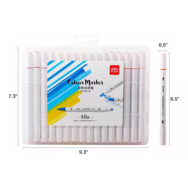 Deli Plumones Doble Punta Permanentes Caja De Almacenamiento 48pz