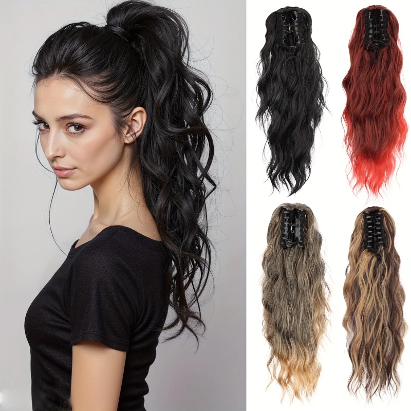 Heat-Resistant Synthetic Curly Water Wave Ponytail Wig for Women Voluminous
