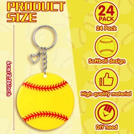 Equsion 24 Pcs Christian Softball DIY Keychains Gift Bulk with Black Writing Pen Acrylic Softball Charms for Team Party Favor(Heart)