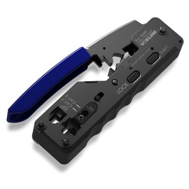 VCELINK GJ671BL RJ45 Crimp Tool, Pass Through Ethernet Crimping Tool for Cat5 Cat6 Cat7 End Pass-Thru Connector & RJ11 RJ12 Telephone Plug Black/Blue