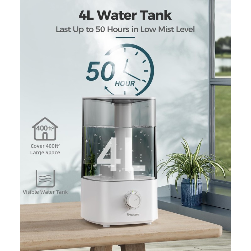 BREEZOME 4L Humidifiers for Bedroom, Essential Oil Diffuser, Top Fill