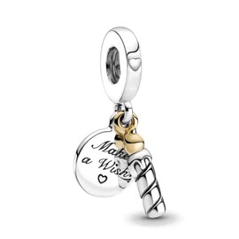 MM | Abalorio Charm Dije 100% plata de ley 925 con diseño de Vela de cumpleaños leyenda "Make a wish",colgante para mujer compatible con Pandora y otras pulseras y collares. Regalo para Mujer pulera y collar.
