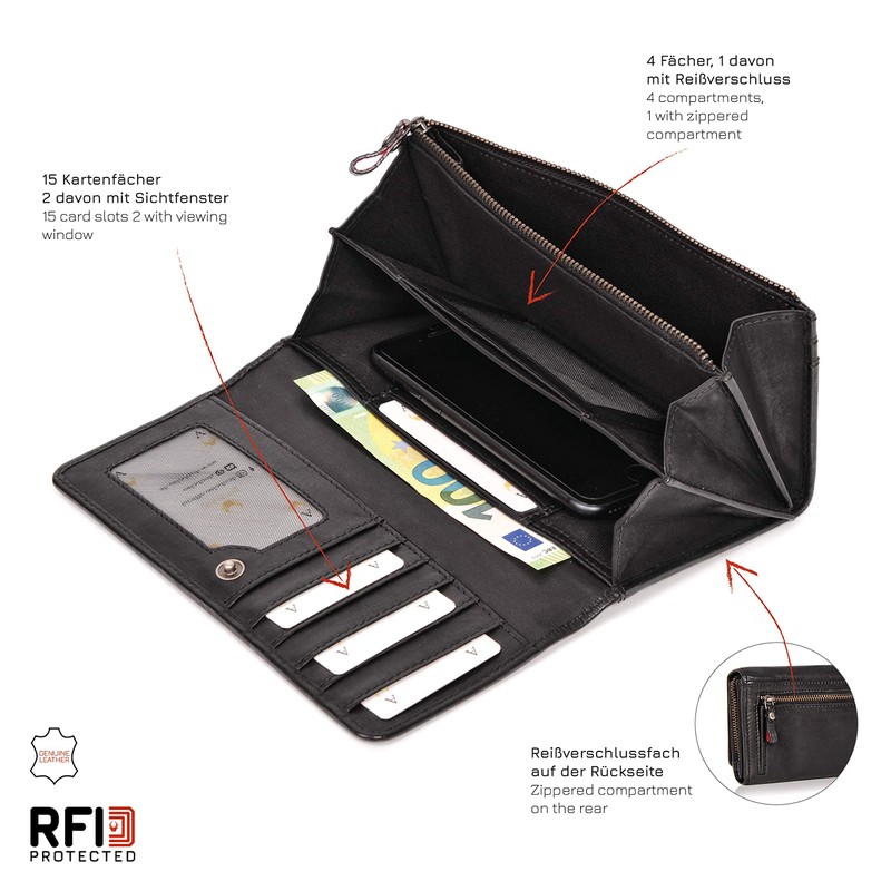 DONBLOSO Florence Women's Purse, Washed Leather with RFID Protection Florenz,