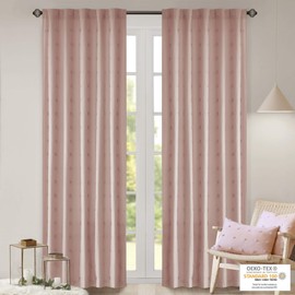 Urban Habitat Brooklyn 100% Cotton Jacquard Pom Rod Pocket Back Tab Window Curtain Panel Drape for Living Room Bedroom and Dorm, 42" x 63", Pink