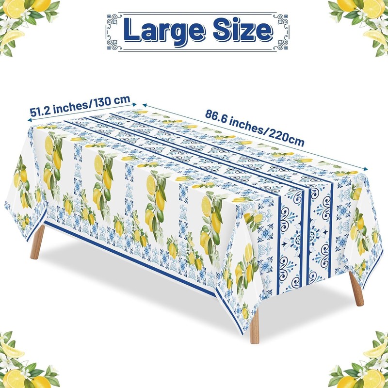 BeYumi 3 Packs Capri Lemon Theme Tablecloth Party Decoration Set