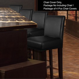 PiccoCasa Pack of 4 Bar Stool Covers, Waterproof Dining Chair Covers for Home Kitchen Dining Room Pub Counter, PU Leather Soft Removable Chair Cover Slipcover Protector Black