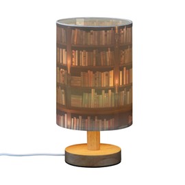 YYZZH Table Lamp Library Bookshelf Book Candle Nightstand Lamp with Wood Base Fabric Lamp Shade Bedside Desk Lamp for Living Room Bedroom Kids Room Office