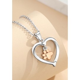 INFUSEU Women's Necklace with Dog Paw, 925 Silver Animal Chain Jewellery Dog Gift Animal Lover Chain, Sterling Silver, Cubic Zirconia